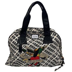 Ed Hardy Oversized Satchel Bowler Bag Allover Print Weekender Vintage 2000s RARE